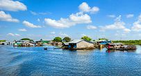 the poor floating village among the immense space of Tonle Sap Lake