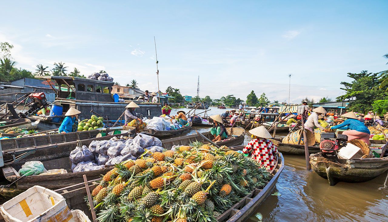 Long Xuyen floating market in Vietnam Mekong Delta