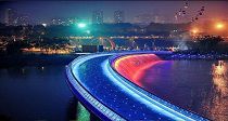 the colorful Anh Sao bridge at night