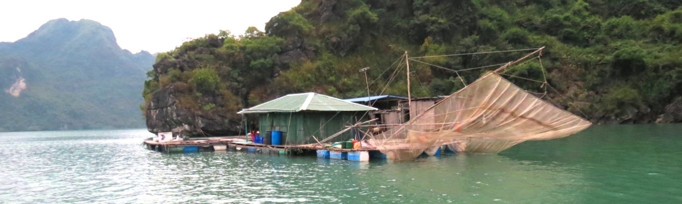 The preserved floating house in Rang Dua area in Halong Bay