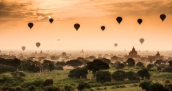 Hundred of balloons in the sky of the ancient Kingdom Bagan