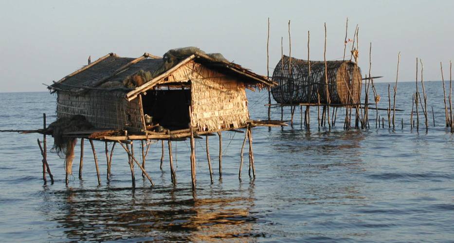 Houses on stilts are the original imagine in the surface of Tonle Sap Lake