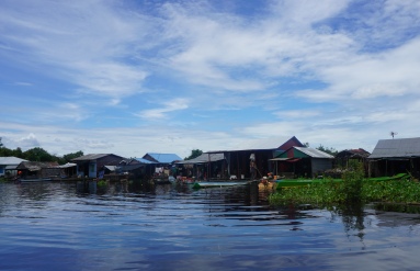 Chong Kneas floating village immerses to the sky as a picture.