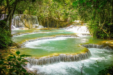 Let's blow your mind in Kuangsi waterfalls in the Vietnam Cambodia Laos 14 days tour.