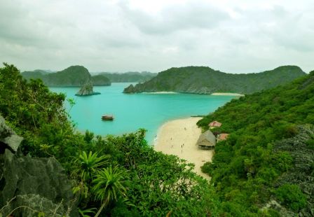 Lan Ha Bay is emerald seen from the peak of Cat Ba National Park.