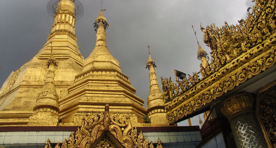The Buddhist landmarks of Sule Paya in the center of Yangon