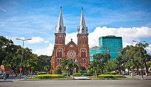 The Notre Dame Cathedral in the center of Ho Chi Minh City