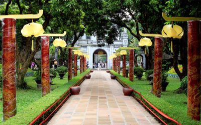 Temple of literature in honeymoon in Vietnam.