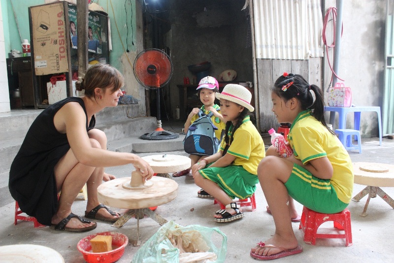 Customer is making by herself in Bat Trang pottery village Hanoi