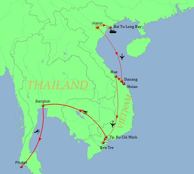 Overview Maps for your Vietnam Thailand 12 Days Tour