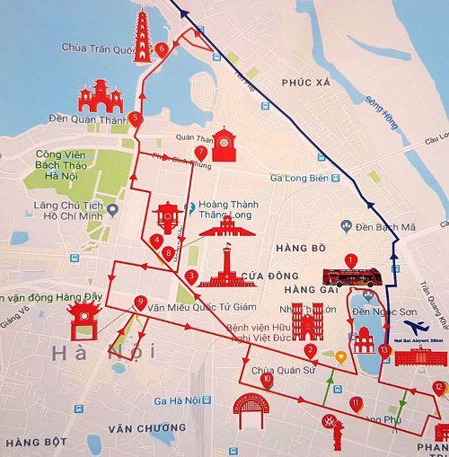 Bus Route for hop on - hop of around Hanoi Old Quarters.