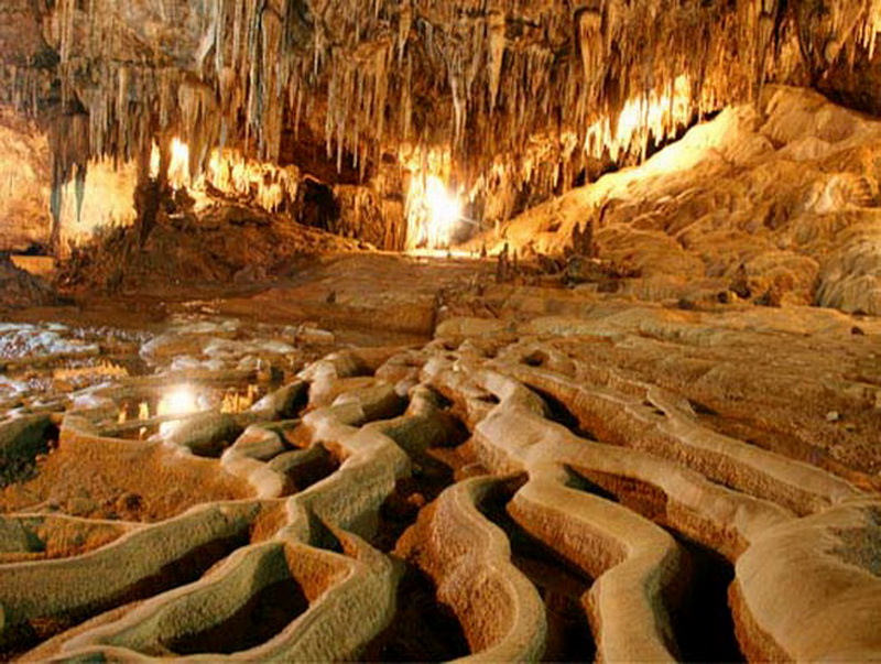An area of stalactites is naturally shaped like the terraces