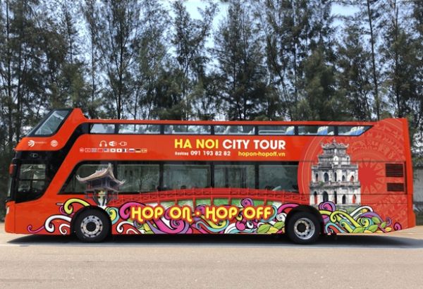 Hanoi Hop On - Hop Off with the salient red bus.