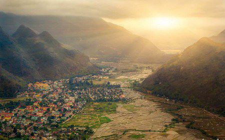 A compelling valley in Mai Chau under the sunset.