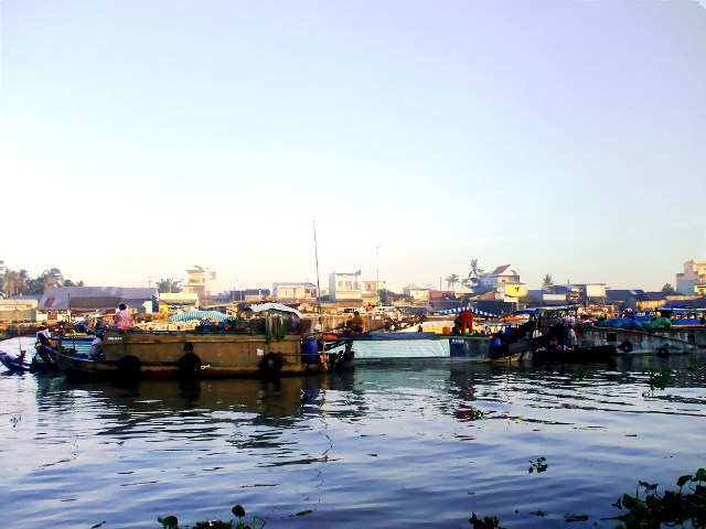 Long Xuyen floating market on the River of Vietnam Mekong Delta