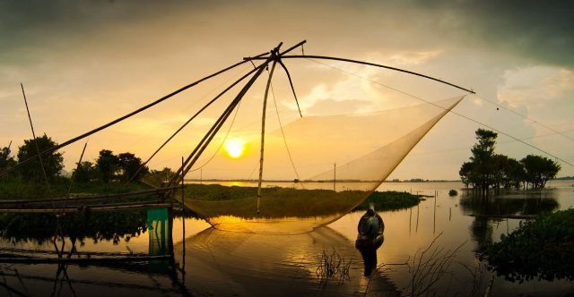 Sunset scenes in Mekong River Vietnam
