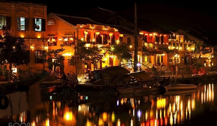 Hoian Ancient Town is seen from a boat on Hoai River