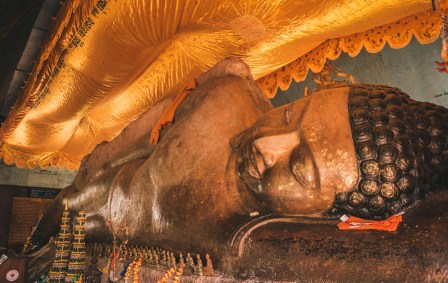 The giant reclining Buddha statue in Preang Thom Pagoda in Kulen 